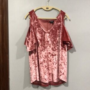 a.n.a Blush Velvet Cold Shoulder Blouse